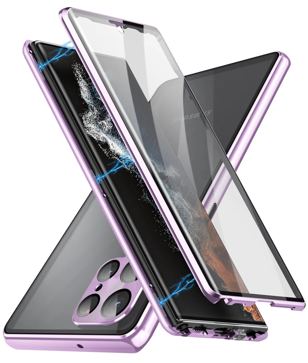 Samsung Galaxy S24 Ultra magnetic mirror phone case in black with peep-proof design and universal magnetic suction