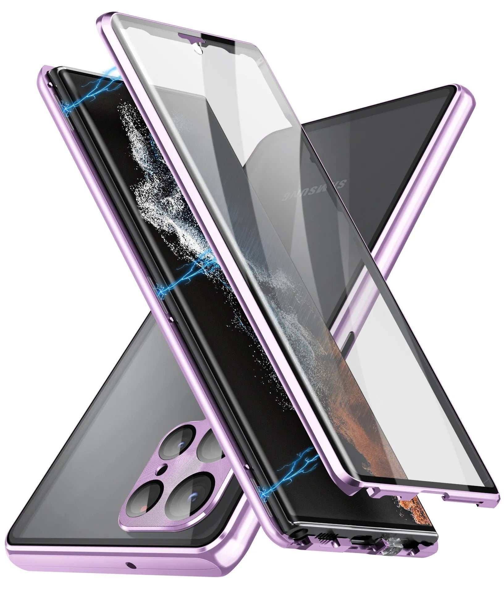Samsung Galaxy S24 Ultra magnetic mirror phone case in black with peep-proof design and universal magnetic suction