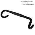 Black aluminium road bike drop handlebar with small bent shape and UNO printing marks