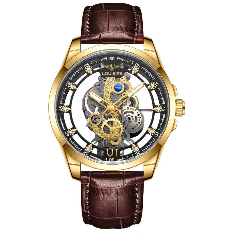 Men's Swiss quartz business watch with 12mm case and leather strap in three colour options