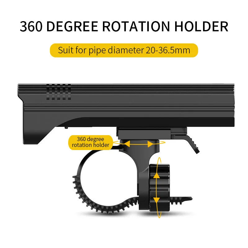 KX12DF black bicycle headlight with digital display on aluminium alloy barrel showing battery percentage