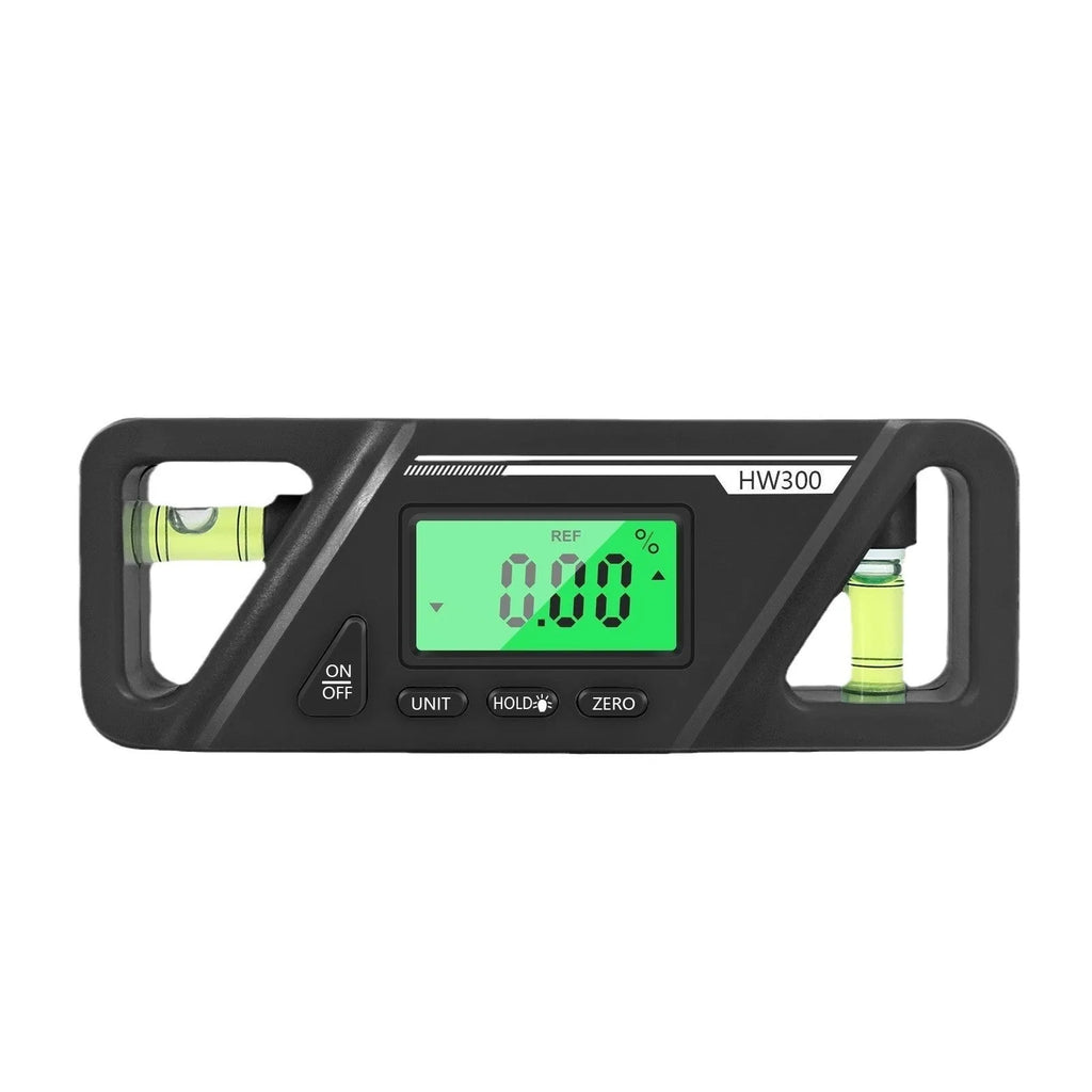 Digital inclinometer level meter with magnetic base showing angle display, measuring 115mm long