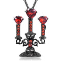 A women's gothic-style necklace with a hollow candlestick pendant on a cross chain, in a retro candlestick colour.