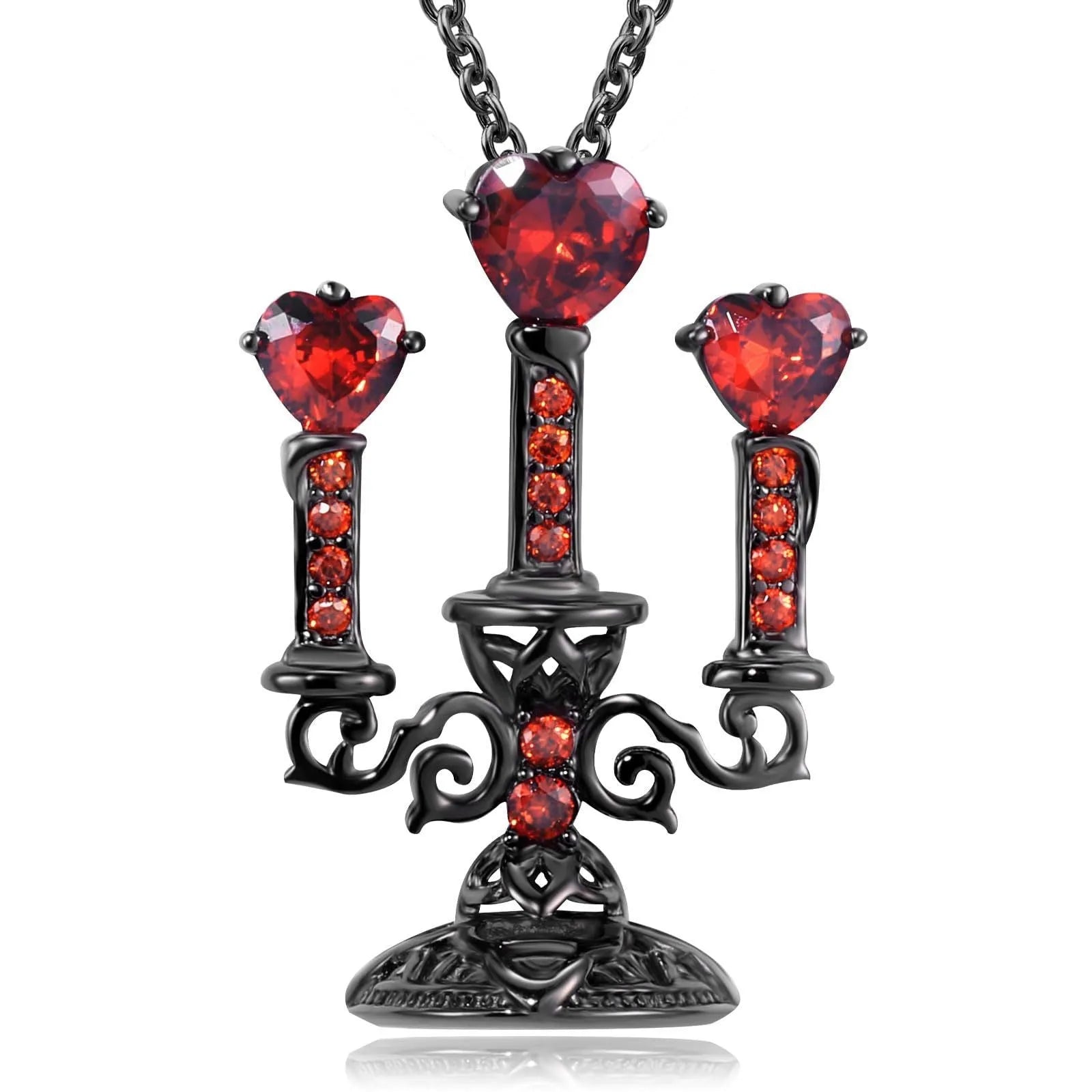 A women's gothic-style necklace with a hollow candlestick pendant on a cross chain, in a retro candlestick colour.