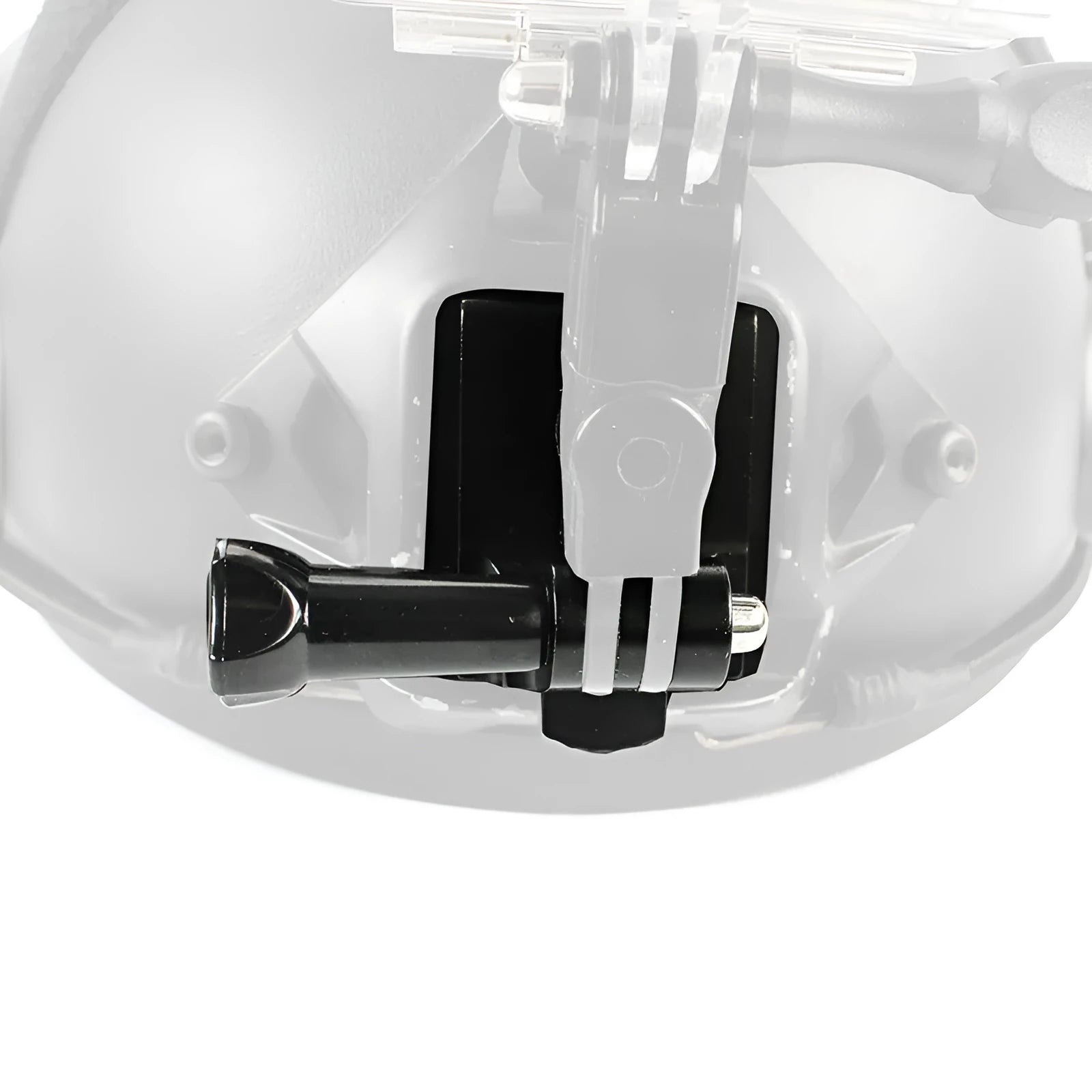 Black aluminium alloy and plastic GoPro helmet holder extension rod with quick-release bracket.