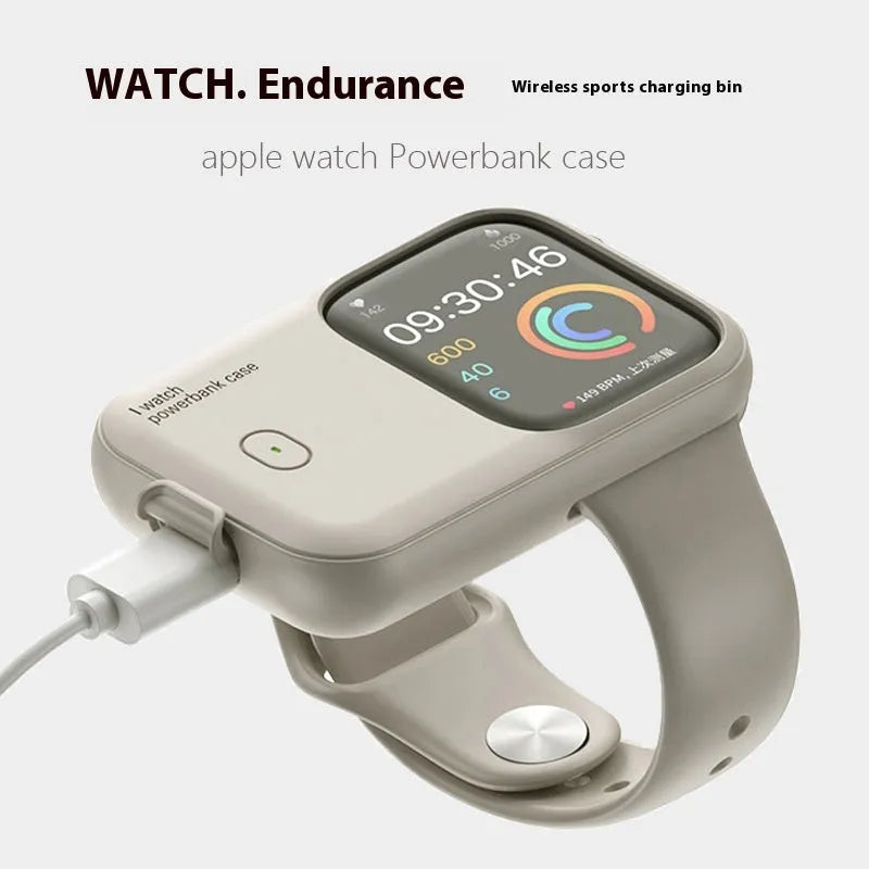 Apple Watch charging case with 1200mAh battery, silicone case, and Type-C cable for portable wireless charging
