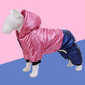 Green waterproof four-legged dog coat with cotton padding for outdoor weather protection
