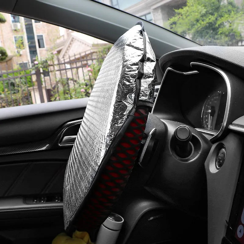 Aluminium foil steering wheel sunshade cover with brand LOGO pattern for general vehicle models