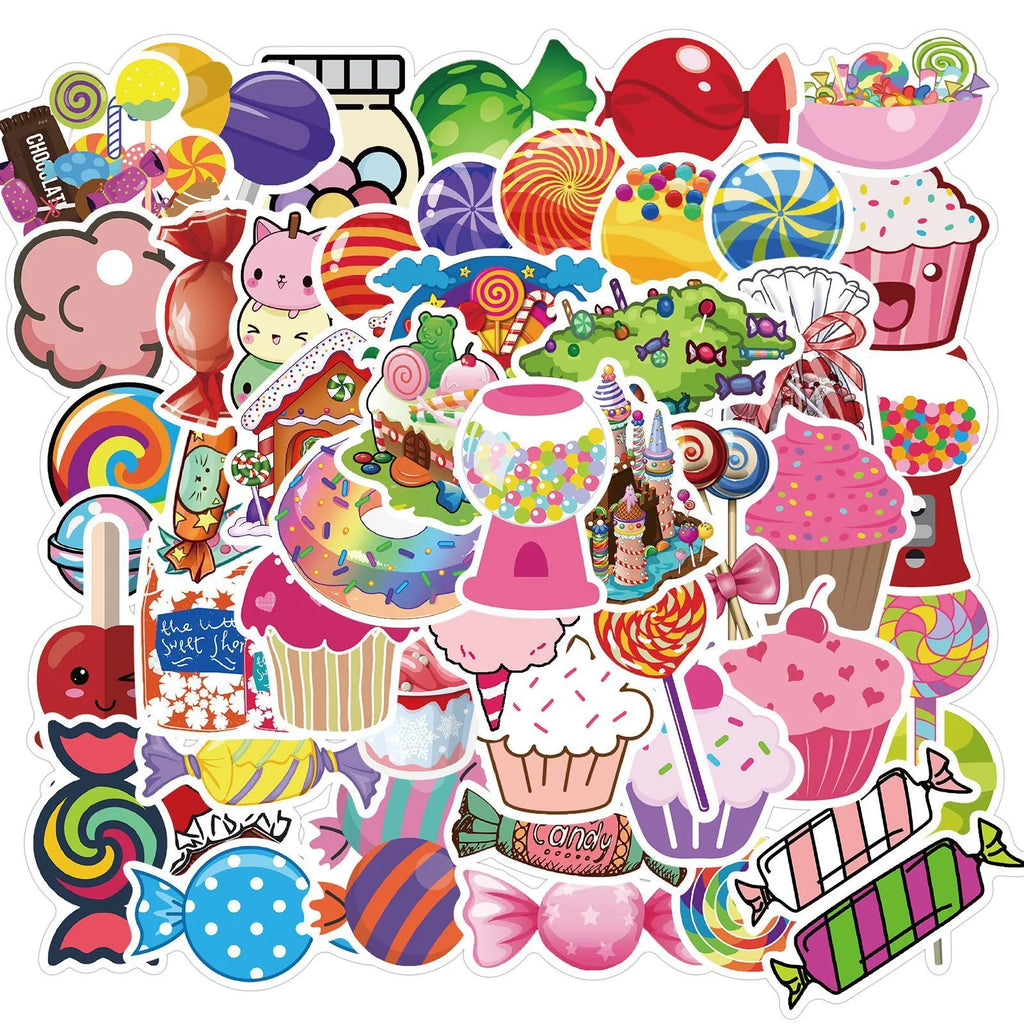 50 colourful graffiti stickers in candy series with cartoon and cute patterns, each 4-6cm