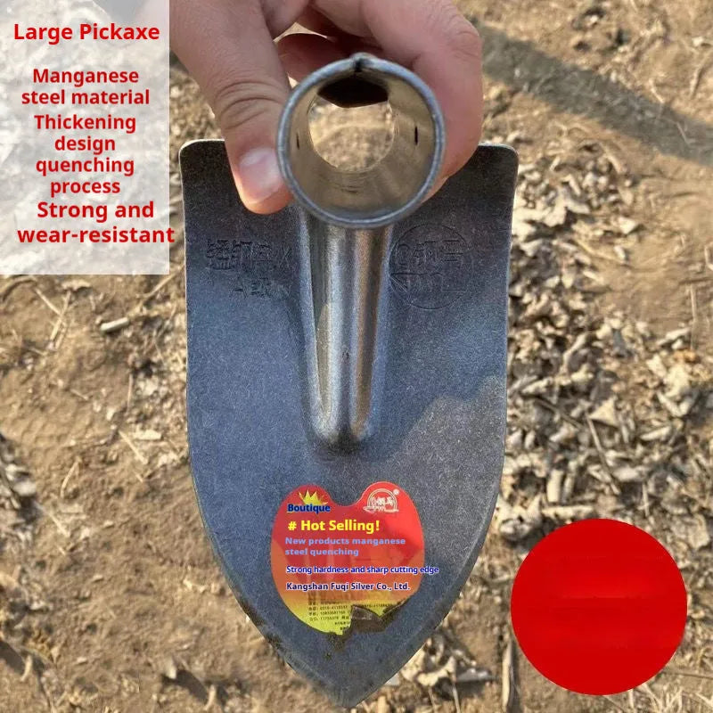 Agricultural pointed hoe with steel horse tip and stainless steel construction for garden weeding and soil preparation