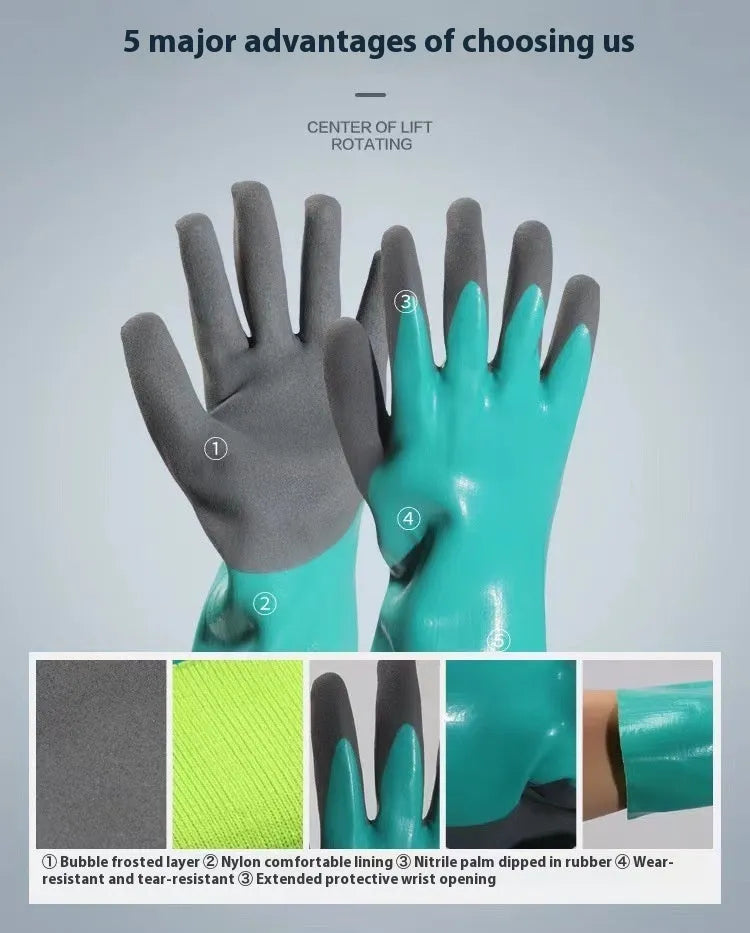 Women's navy blue nitrile fishing gloves with waterproof, oil-resistant properties for seafood handling