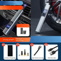 Wireless car tyre inflator and vacuum cleaner with digital display showing tyre pressure reading