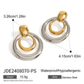 Geometric round gold-plated stud earrings with double-layer hollow design measuring 0.8cm diameter