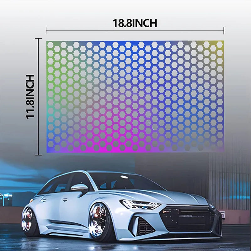 Honeycomb pattern car taillight sticker applique in black, carbon fibre, and colourful options measuring 48x30 cm