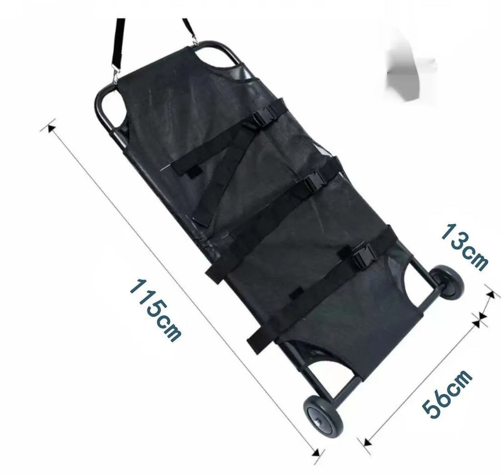 Large black foldable aluminium pet stretcher for emergency dog transport and veterinary use