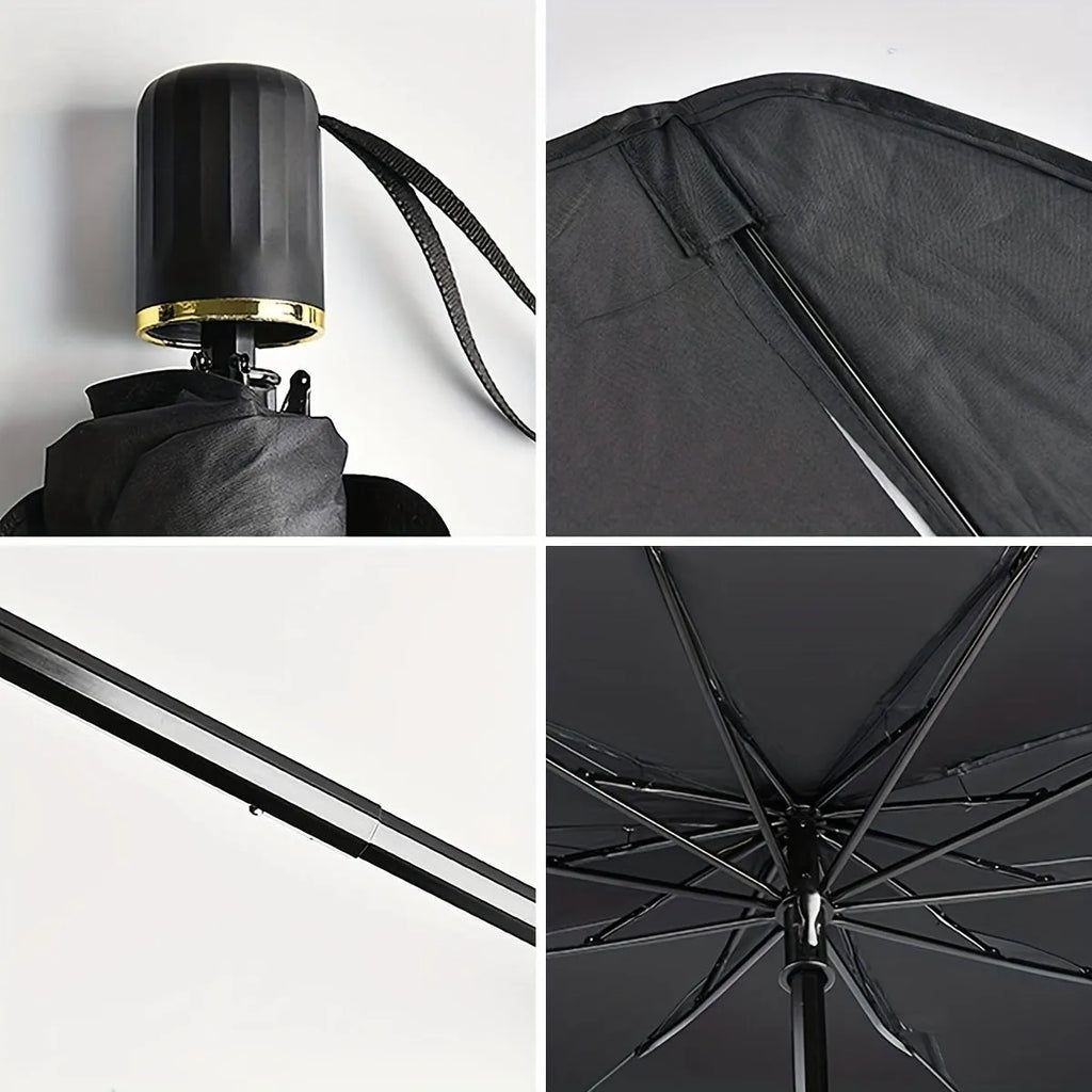 Foldable car windshield sunshade umbrella with automatic rebound button for UV protection and heat reduction