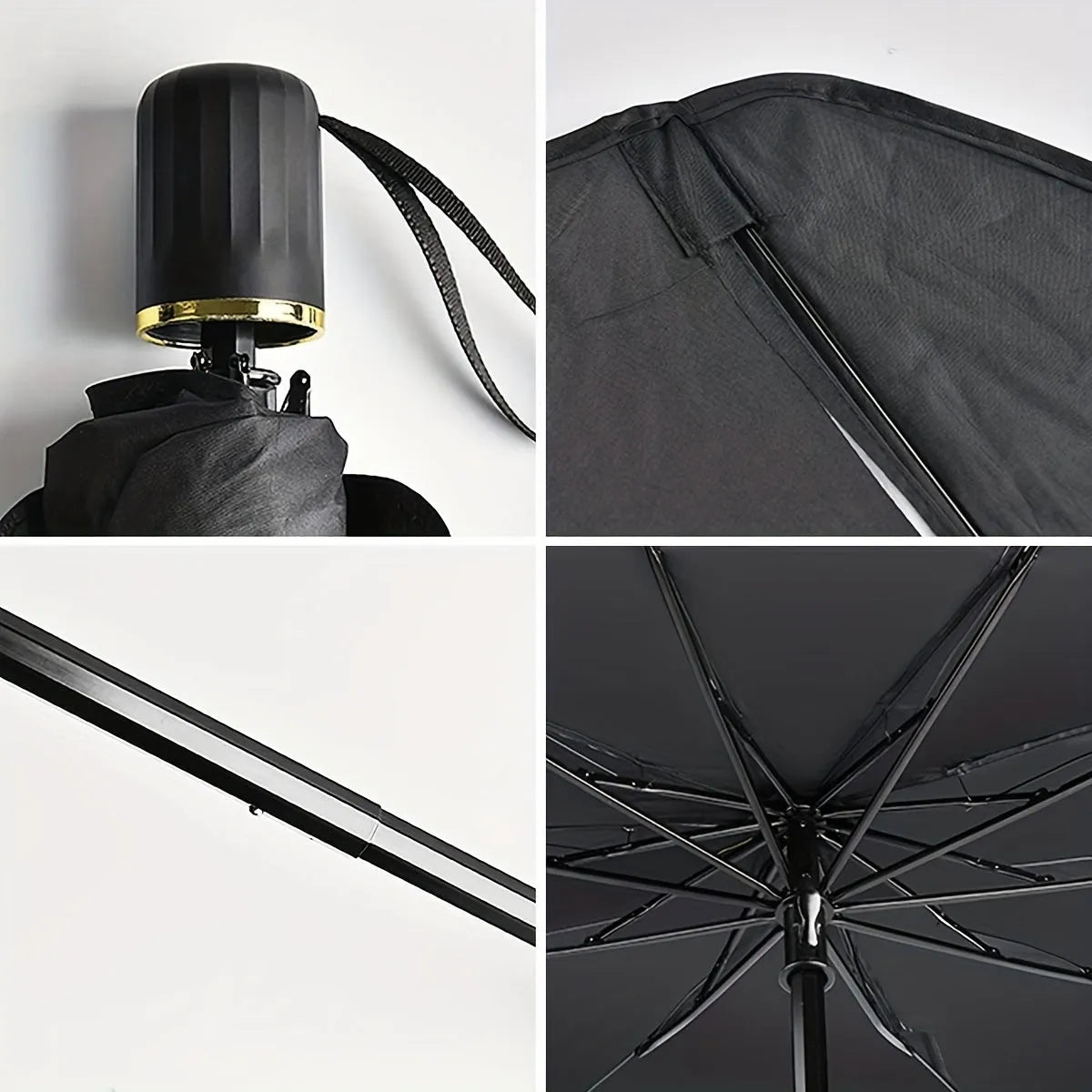 Foldable car windshield sunshade umbrella with automatic rebound button for UV protection and heat reduction