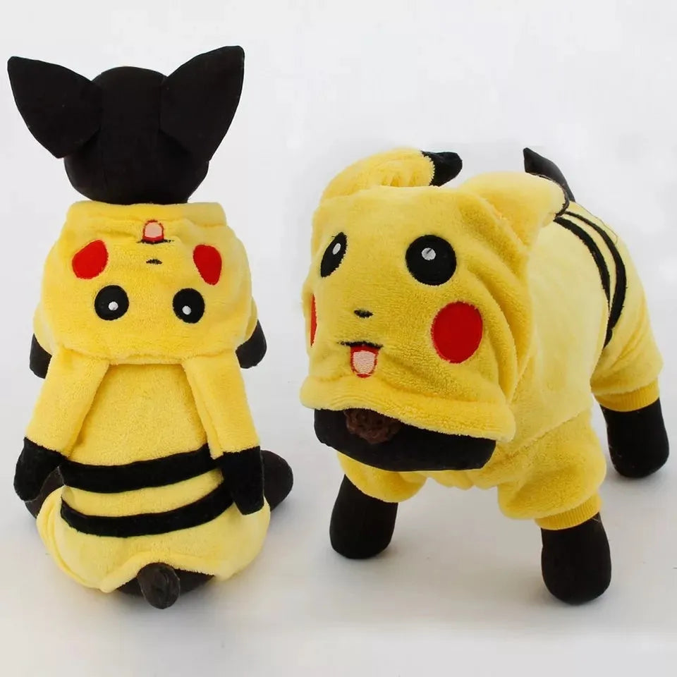 Cat wearing fleece hoodie coat with cartoon design for autumn winter indoor wear