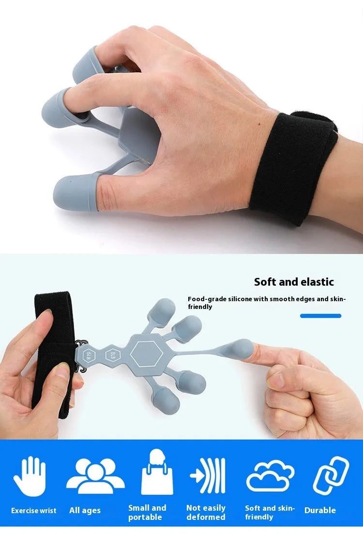 Silicone 5-finger hand rehabilitation trainer for adults in black or grey colour