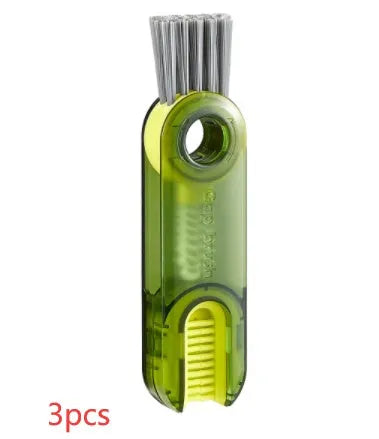 3-in-1 tiny bottle cup cover brush straw cleaner tool in transparent green, showing spiral brush and bevel corner design