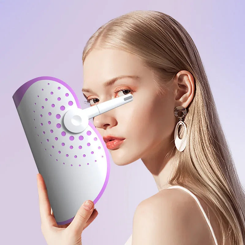 White and purple plug-in photon beauty mask IPL device with spectrometer for facial light therapy.