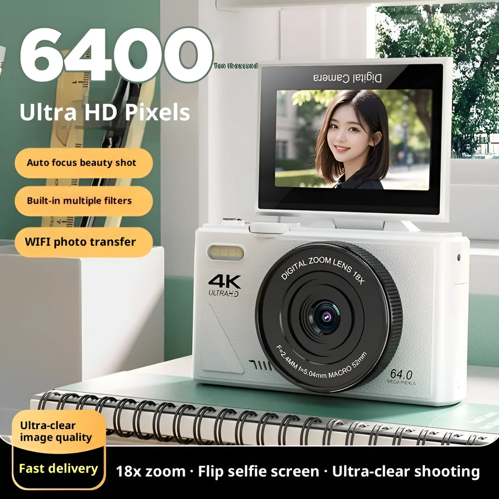 Compact CCD digital camera with WiFi and full HD screen, 11.5cm x 4.6cm x 6.95cm, in black pink or white