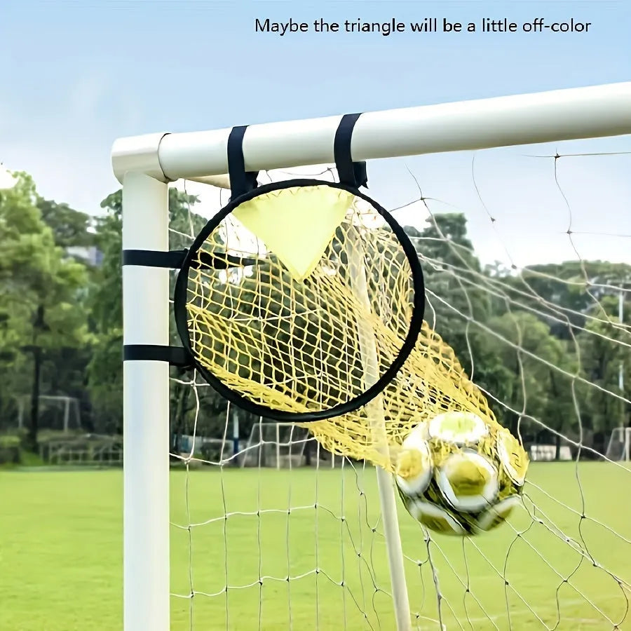 Portable aluminium frame soccer training goal net set up on grass