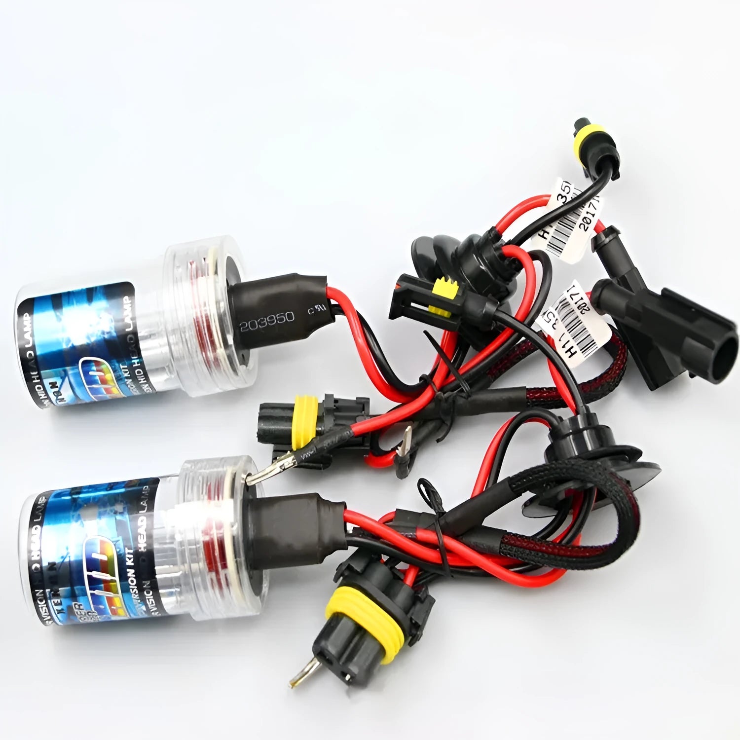 Automotive xenon bulb kit for H1 H7 9005 headlight replacement in 4300K, 6000K, or 8000K white light options.