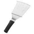 Stainless steel dematting brush rake comb for pet grooming, measuring 33x12cm with smooth teeth