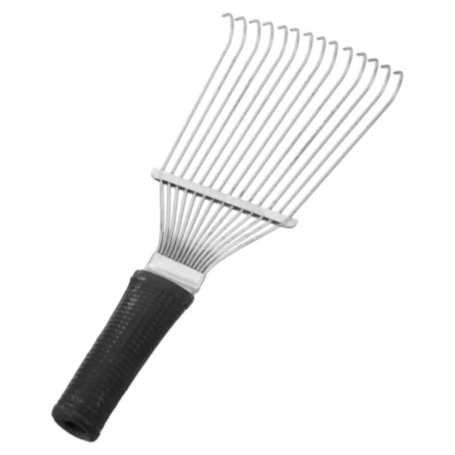 Stainless steel dematting brush rake comb for pet grooming, measuring 33x12cm with smooth teeth