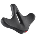 Black bicycle seat cushion with 3cm polyurethane foam padding for shock absorption on mountain bikes