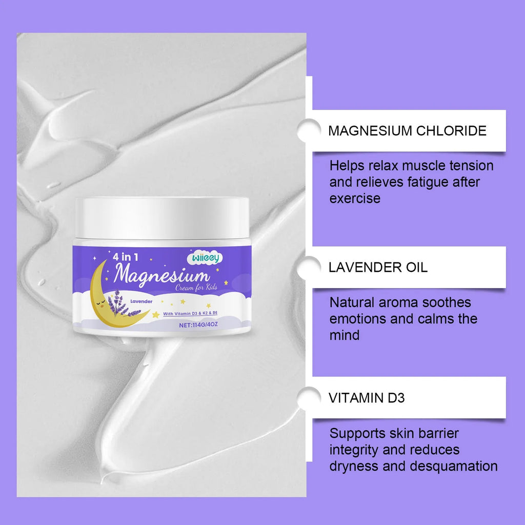 114g jar of children's 4-in-1 magnesium cream with vitamins and lavender oil