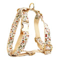 Cloth dog collar set with white flower bow and matching leash and vest accessories