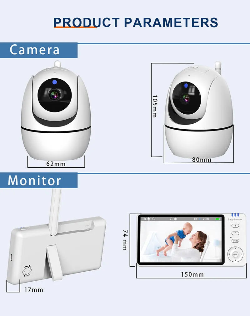 White 5-inch HD wireless baby monitor and camera on a nursery shelf