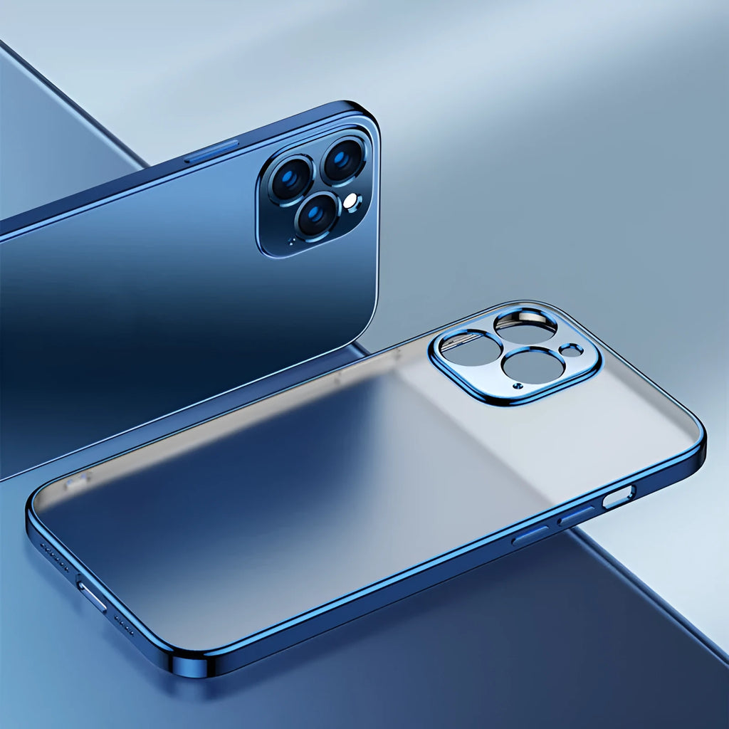 Frosted TPU mobile phone case for iPhone in multiple colour options showing straight-edge design.