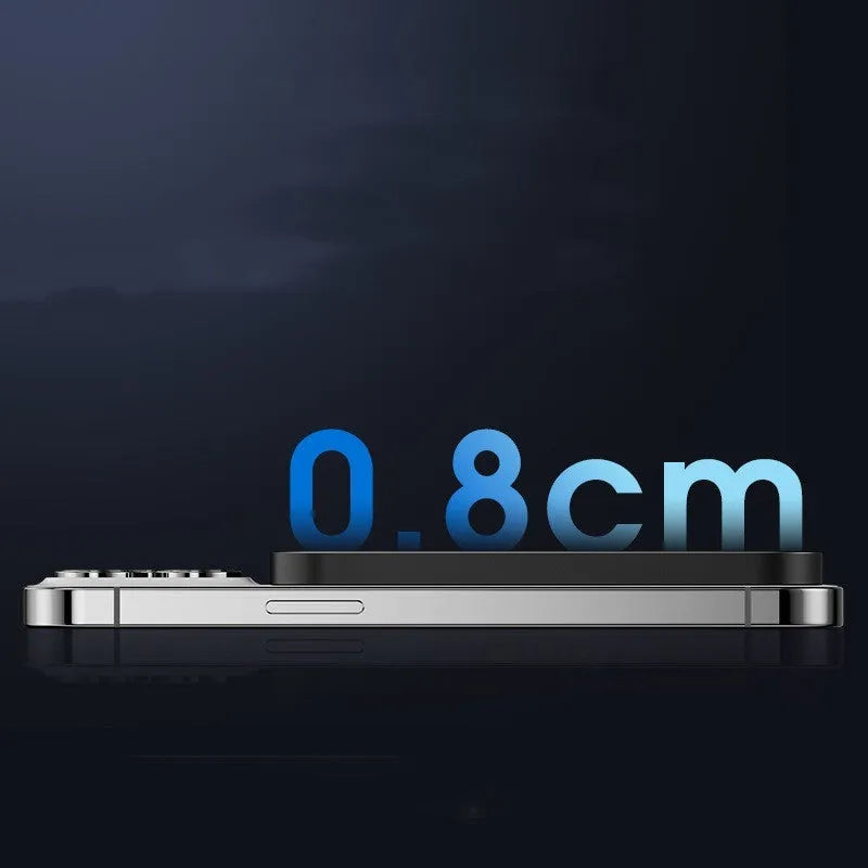 Magnetic wireless alloy power bank showing titanium colour and compact dimensions