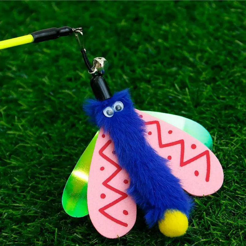 49cm cat wand toy with colourful dragonfly attachment and small bell for indoor cat play