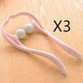 Plastic swan-shaped neck massager in pink, blue, or green with adjustable hand roller for 360° pressure point therapy