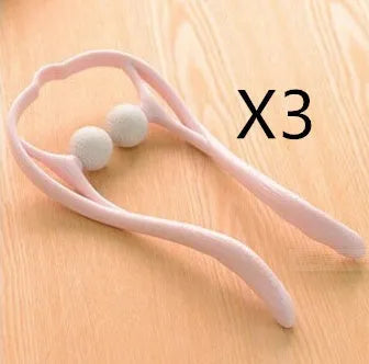Plastic swan-shaped neck massager in pink, blue, or green with adjustable hand roller for 360° pressure point therapy
