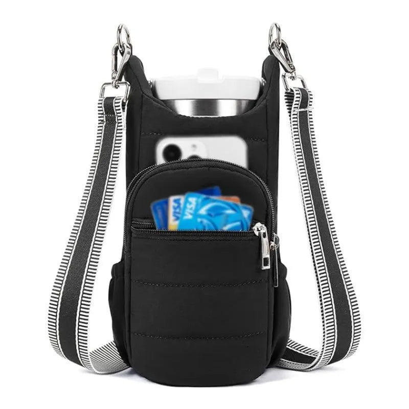 Cloth bicycle water bottle bag in modern simplicity design available in black, pink and beige colours