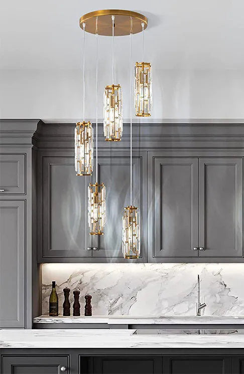 LED single head industrial style crystal droplight chandelier in black, gold, or chrome finish