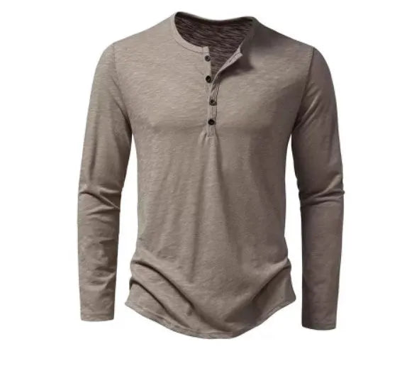 Men's solid colour slub cotton long-sleeved casual top in white black wine red army green khaki