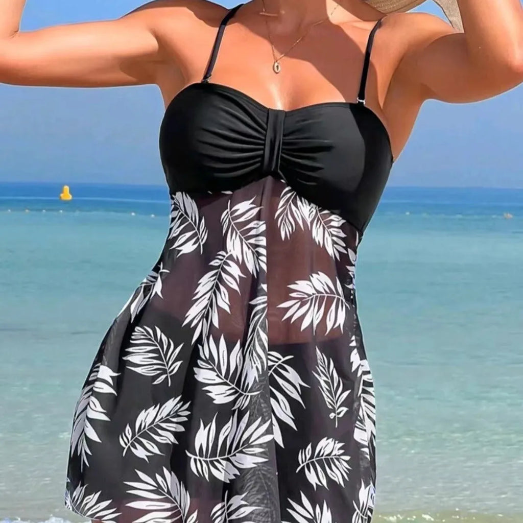 Women's high-waist mesh swim boxer briefs in black, blue, and peacock green on a size chart.
