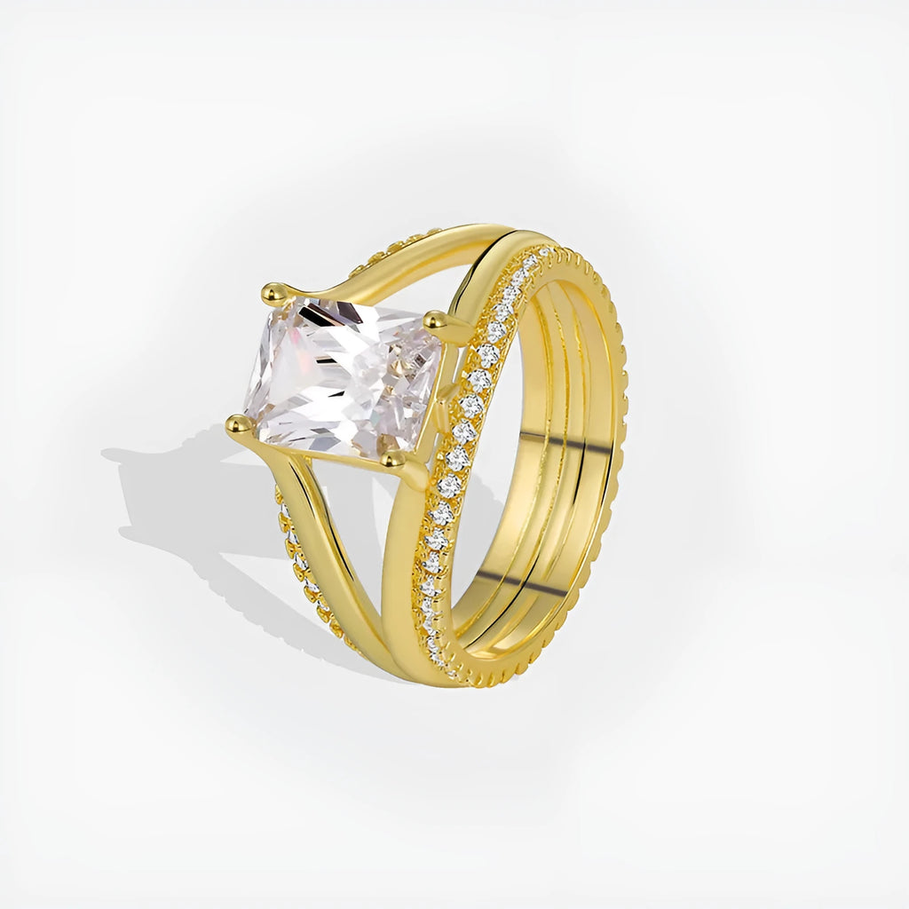 Gold electroplated geometric women's ring with square zircon stone detail