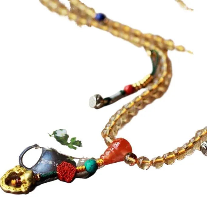 Yellow Brazil natural citrine bracelet with 1mm beads and filament accessories