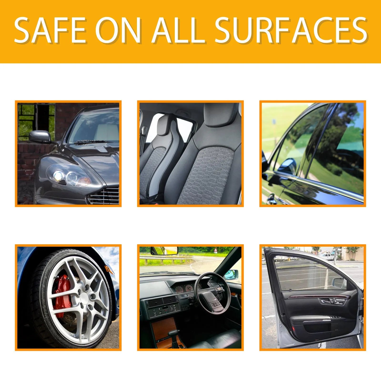 Car interior wash-free foamed cleaner with sponge applicator for fabric and upholstery cleaning