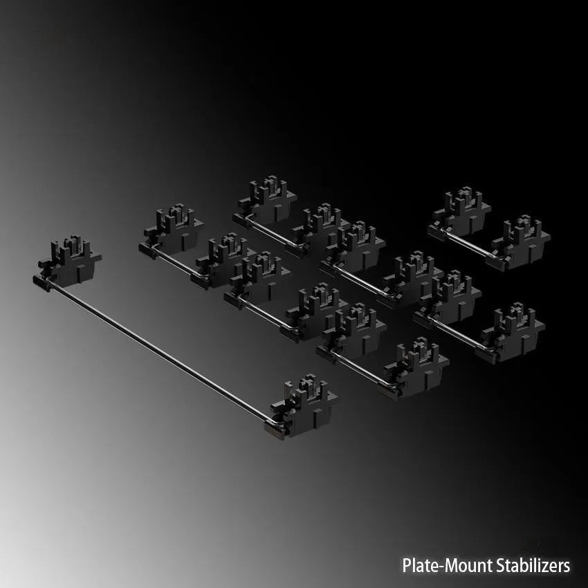 Keyboard shaft mechanical keyboard accessories showing black and milky white stabilisers for 6.25U and 7U spacebars