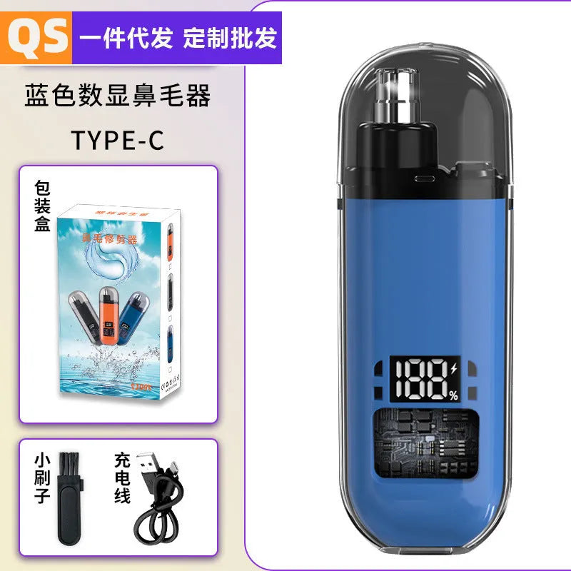 Rechargeable nose hair trimmer with digital display and removable cutter head