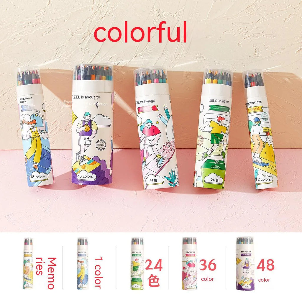 Zhenglin Sports Series colouring pencils for children in a set of 24 colours with a paper barrel.