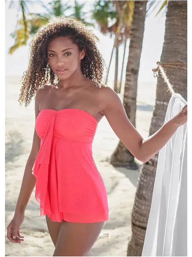 Women's strapless one-piece swimsuit in a solid colour, shown in available shades.